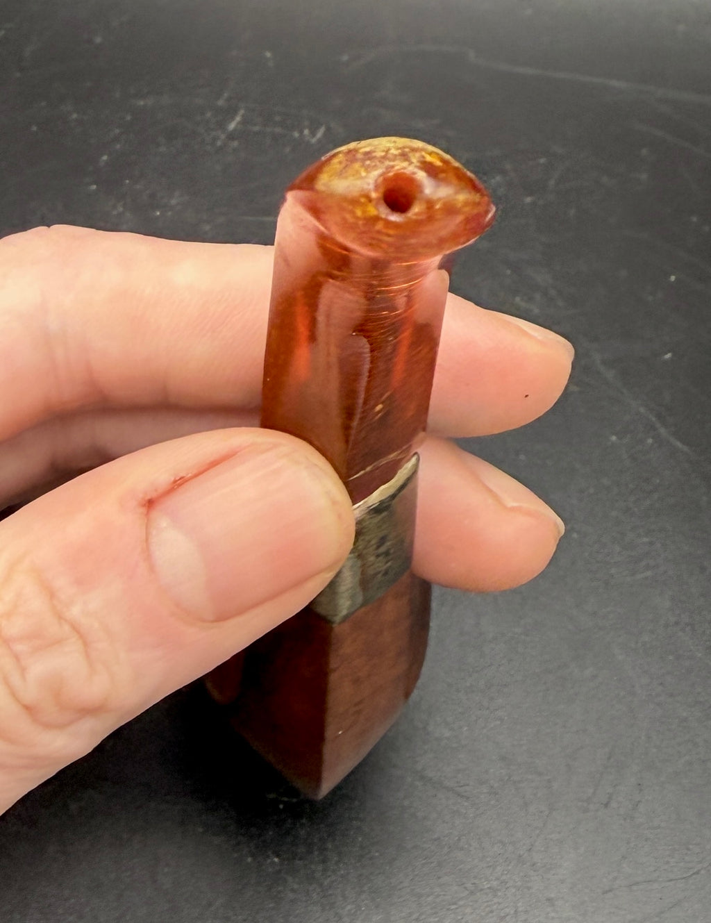 G.F.B. - Antique "Imperial" Bent Egg Pipe with Sterling Band, Amber Stem, Leather Case