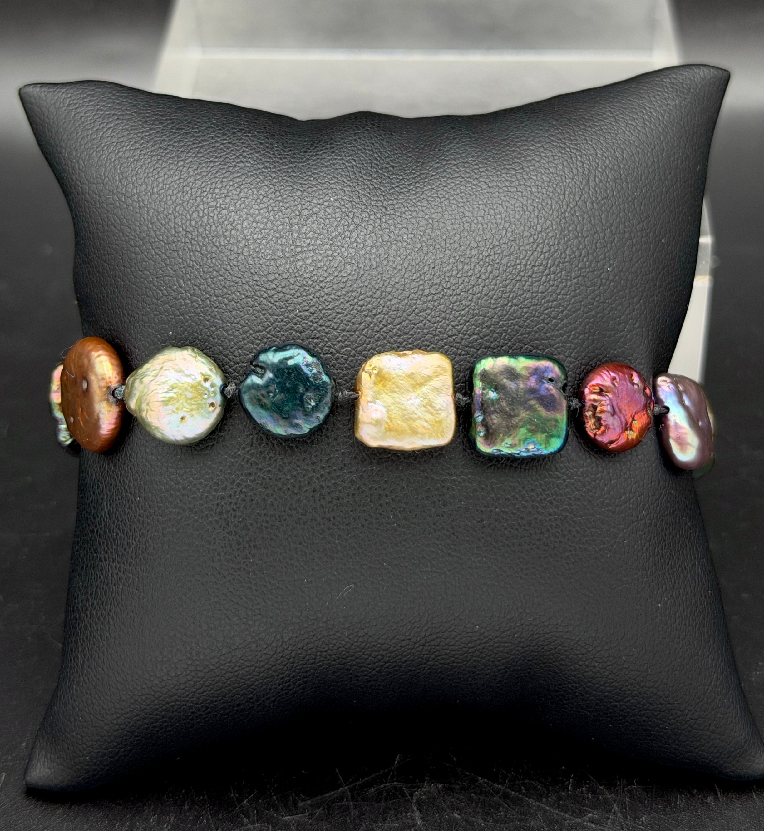 Vintage Multicolor Coin Pearl Sterling Silver Bracelet - 7.5"