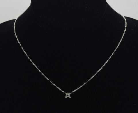 Vintage Sterling Silver "A" Monogram Rhinestone Pendant Chain Necklace - 16.25"