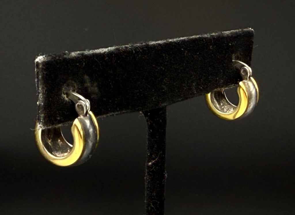 Vintage Sterling Silver Dual Tone Small Hoop Earrings
