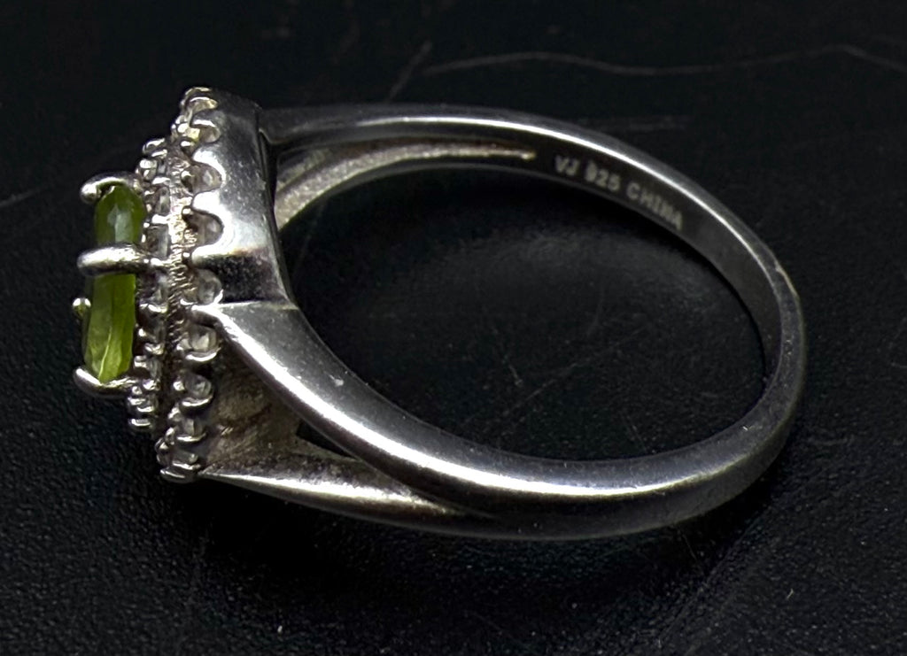 Vintage Peridot Sterling Silver Double Halo Ring - Size 7.25