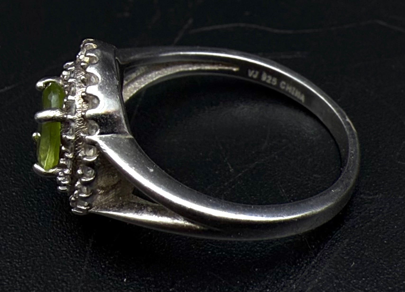 Vintage Peridot Sterling Silver Double Halo Ring - Size 7.25