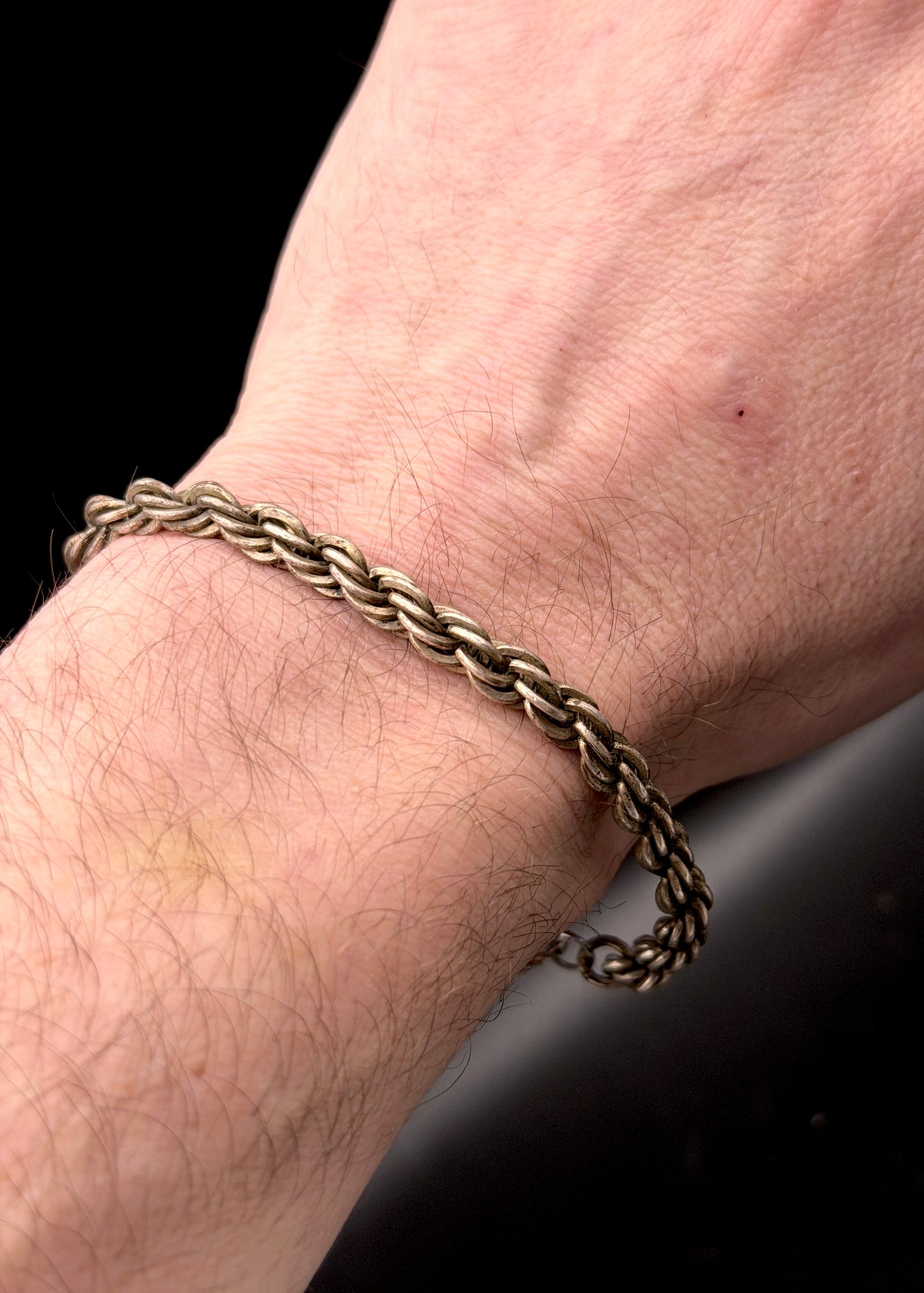 Vintage Sterling Silver Heavy Rope Link Bracelet - 8"