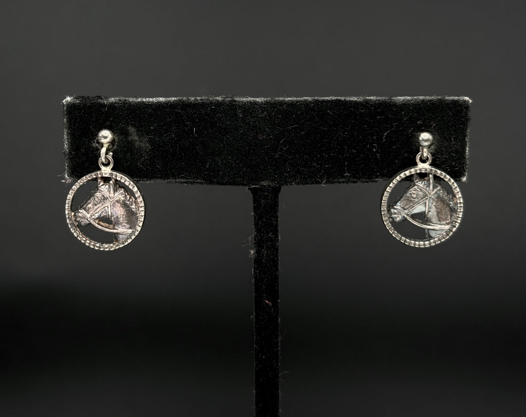 Vintage Sterling Silver Horse Head Dangle Earrings