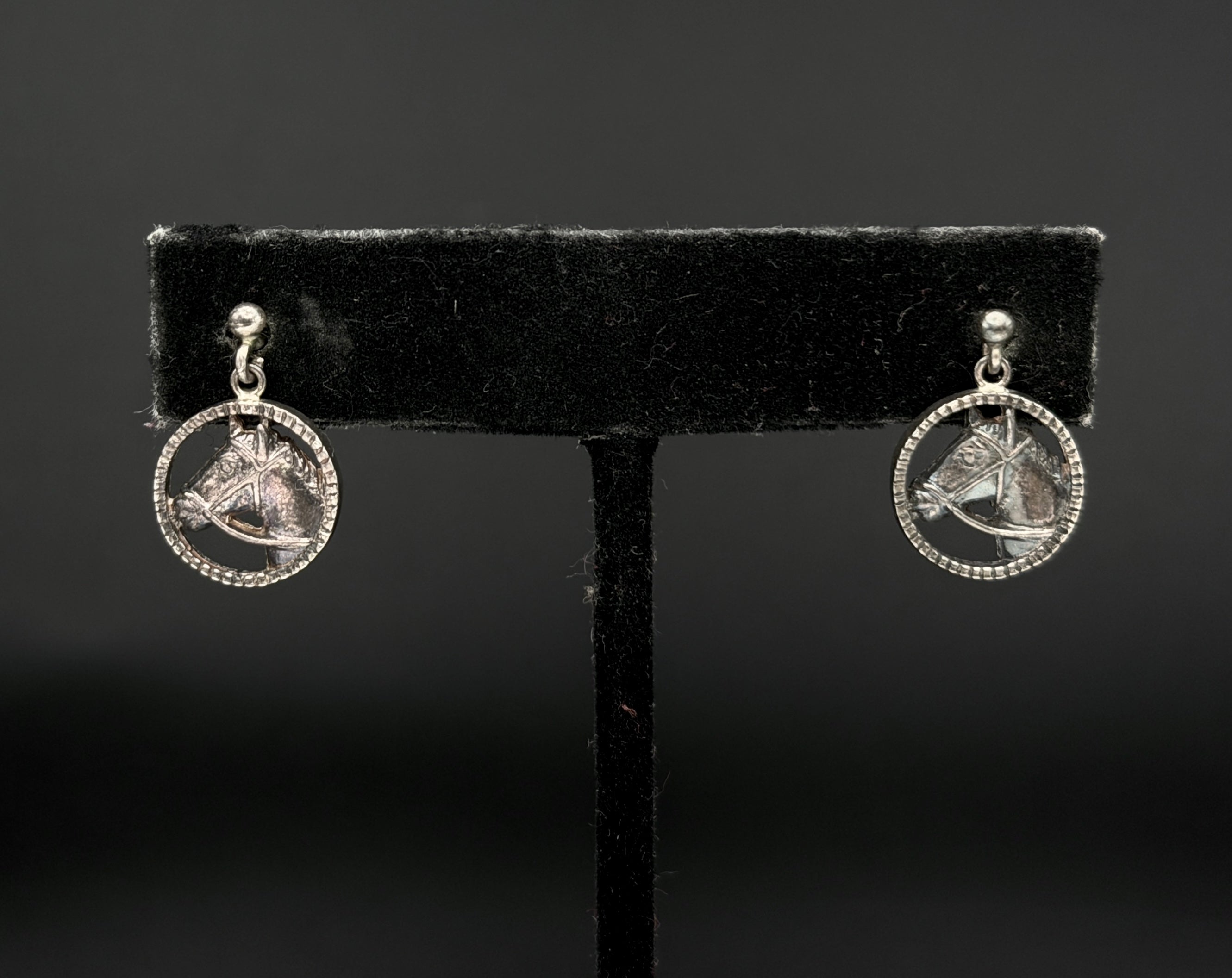 Vintage Sterling Silver Horse Head Dangle Earrings