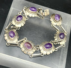 Vintage Handmade Amethyst Sterling Silver Link Bracelet - 8"