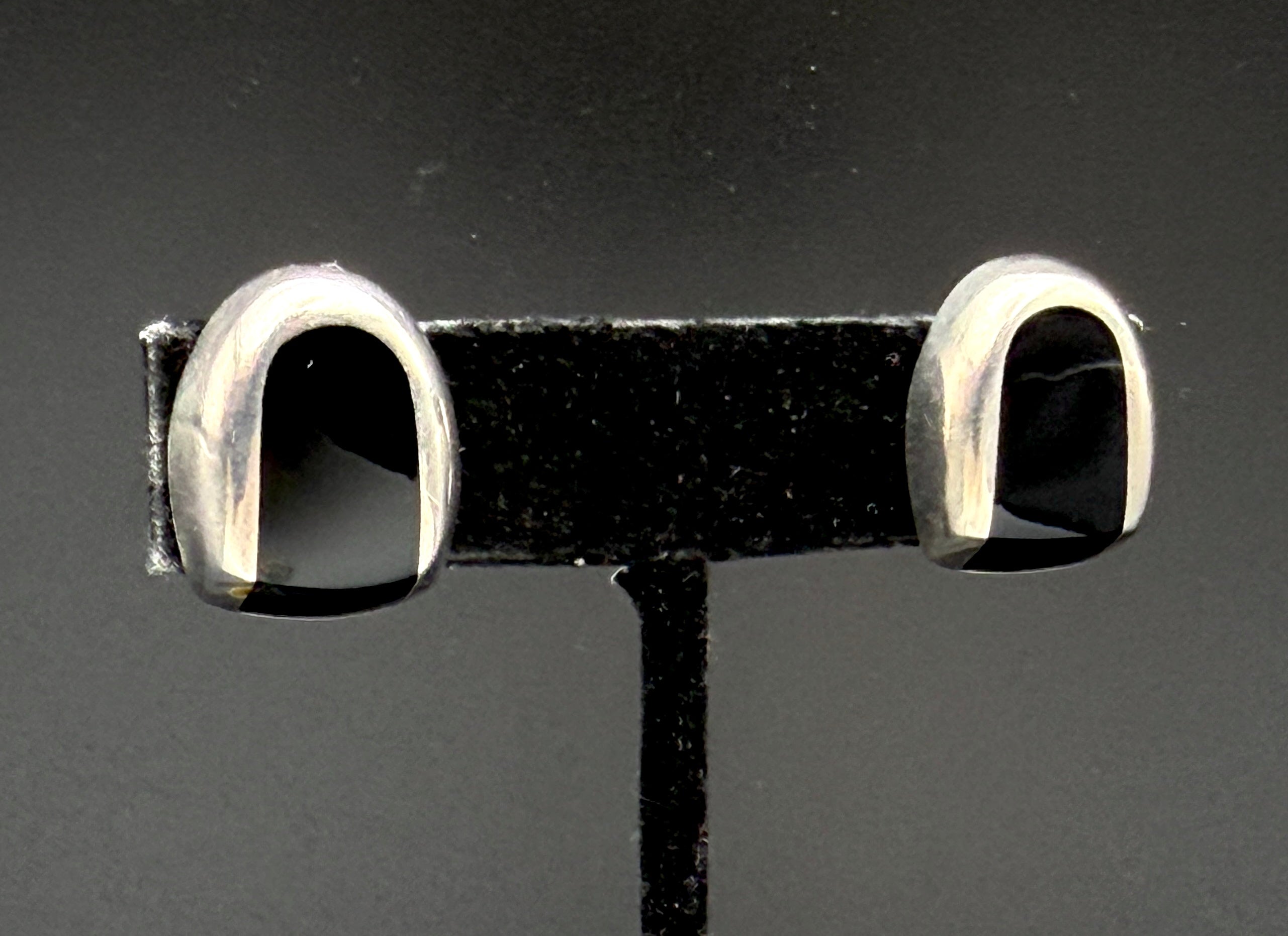 Vintage Sterling Silver Black Onyx Modernist Clip On Earrings