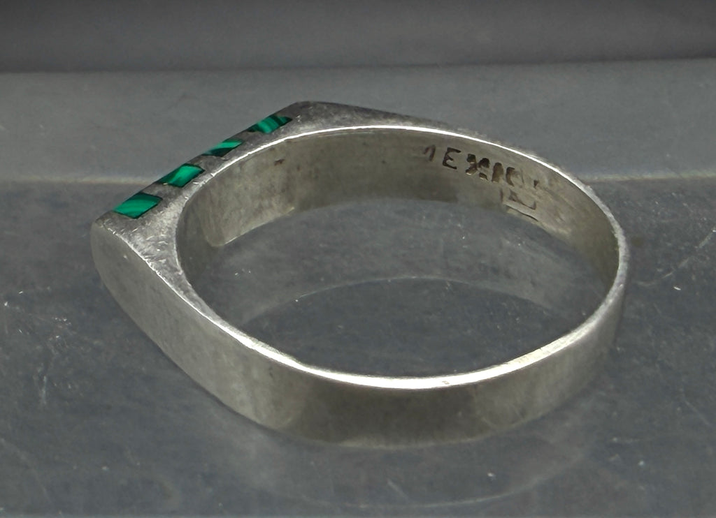 Vintage Artisan Sterling Silver Imitation Malachite Ring - Size 8