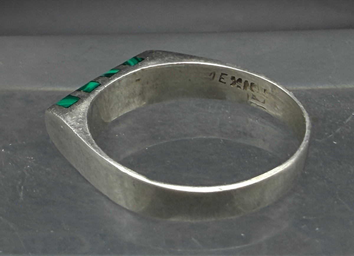 Vintage Artisan Sterling Silver Imitation Malachite Ring - Size 8