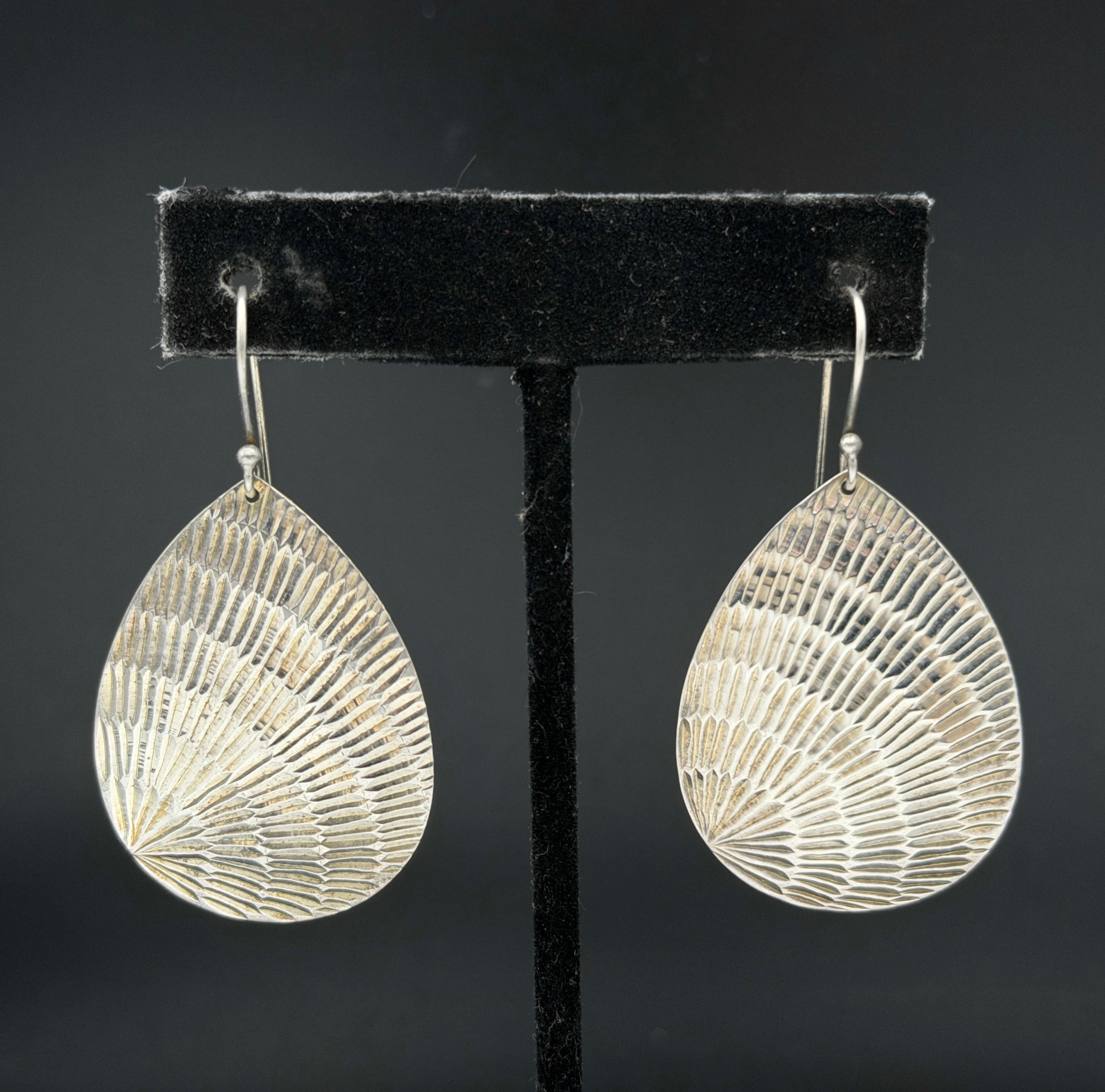Vintage Sterling Silver Shell Texture Dangle Earrings