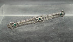Vintage Sterling Silver with Green Crystals Bar Pin