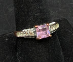 Vintage Silver Plated Pink Crystal Glass Ring - Size 9