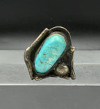 Vintage Handmade Turquoise Sterling Silver Abstract Knuckle Ring - Size 2.75