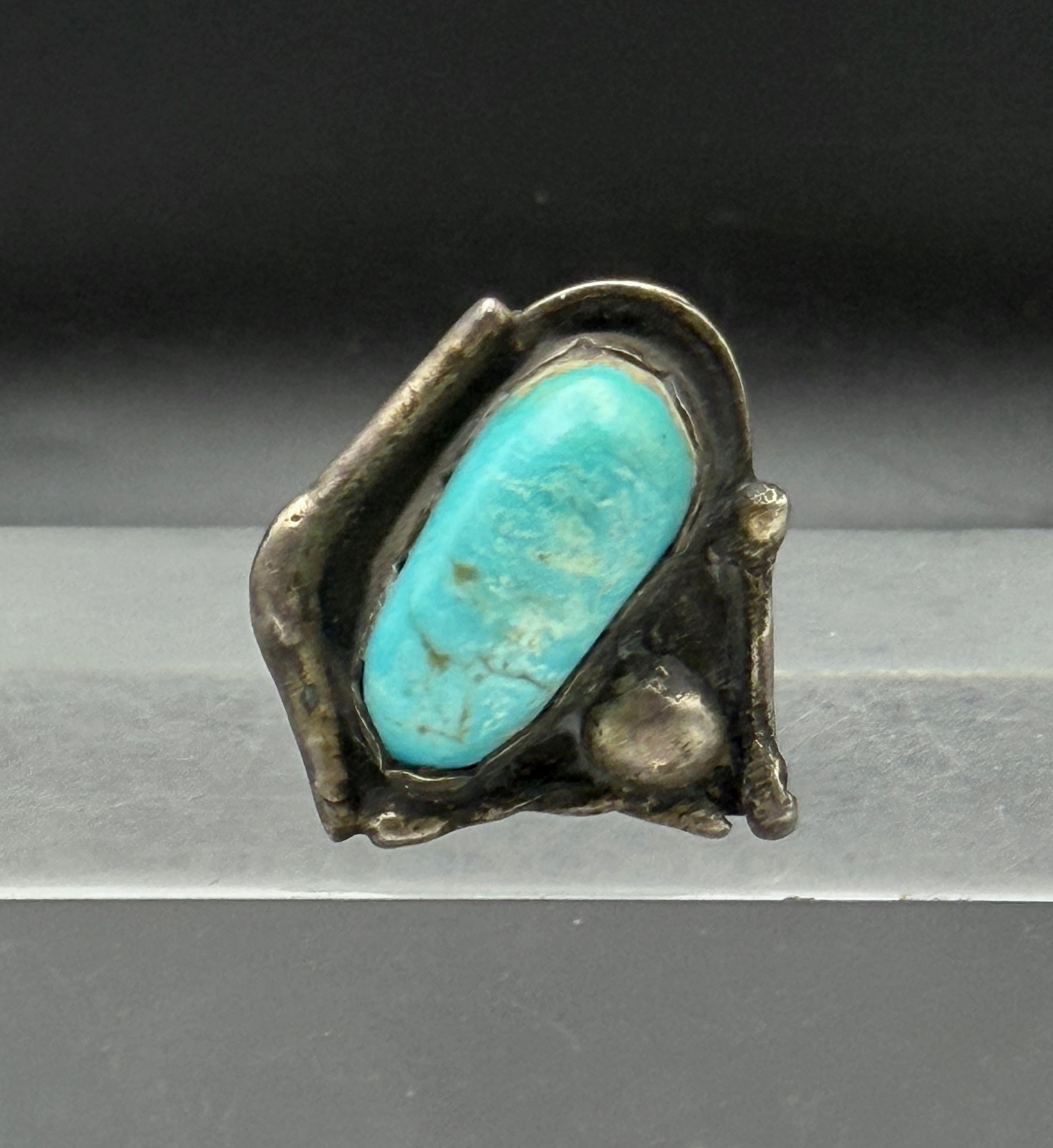 Vintage Handmade Turquoise Sterling Silver Abstract Knuckle Ring - Size 2.75