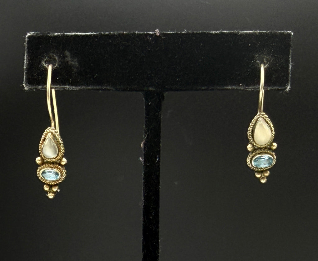 Vintage Handmade Moonstone and Blue Topaz Sterling Silver Earrings