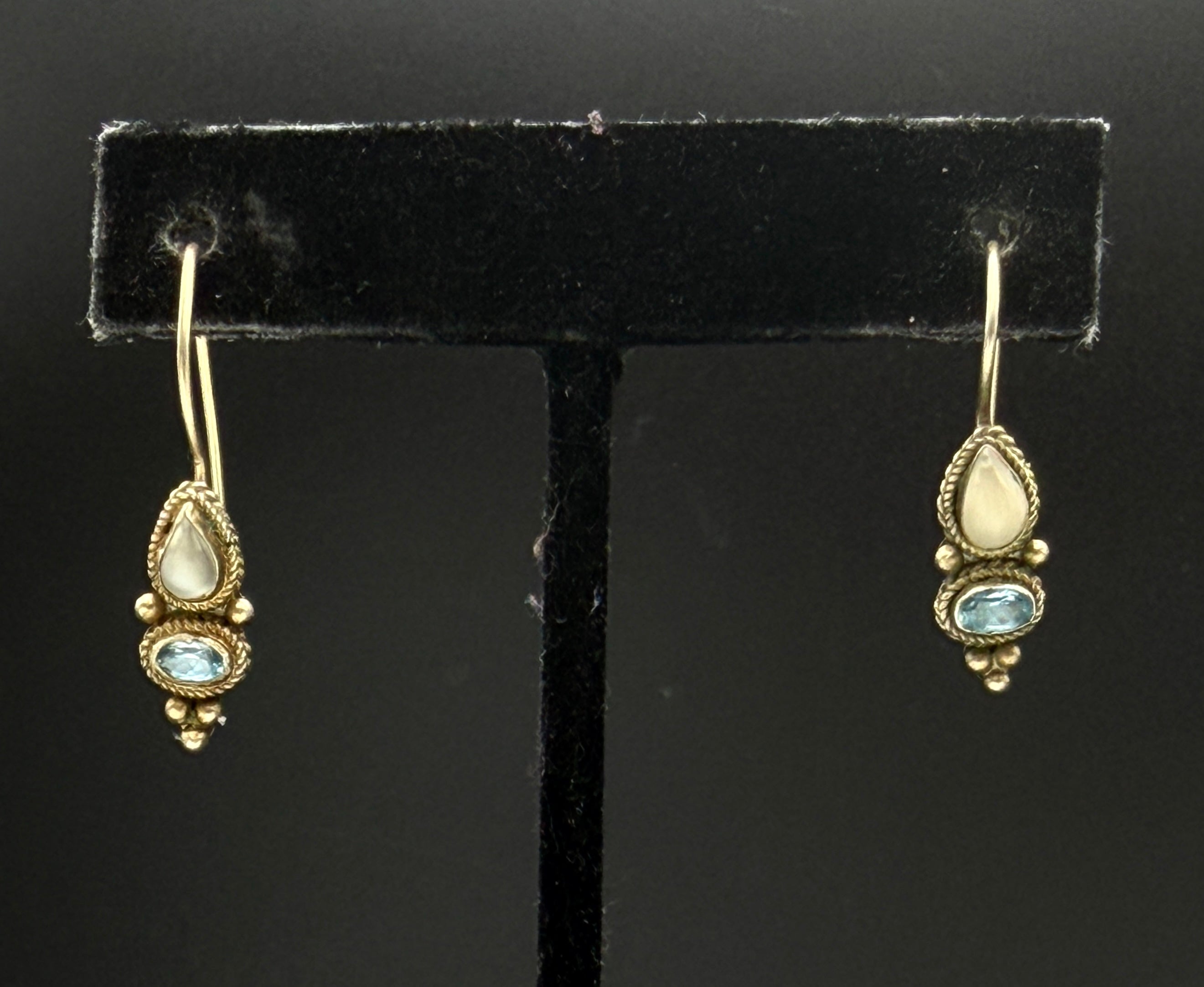Vintage Handmade Moonstone and Blue Topaz Sterling Silver Earrings