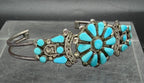 Vintage Handmade Zuni Floral Petit Point Turquoise Sterling Silver Cuff Bracelet