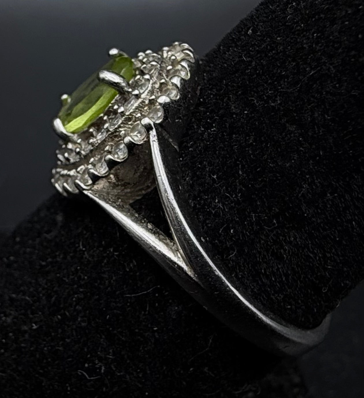 Vintage Peridot Sterling Silver Double Halo Ring - Size 7.25