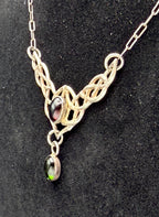 Vintage Garnet and Peridot Celtic Knot Pendant Sterling Silver Chain Necklace - 15.5"