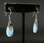 Vintage Opalite Teadrop with Black Onyx Sterling Silver Dangle Earrings