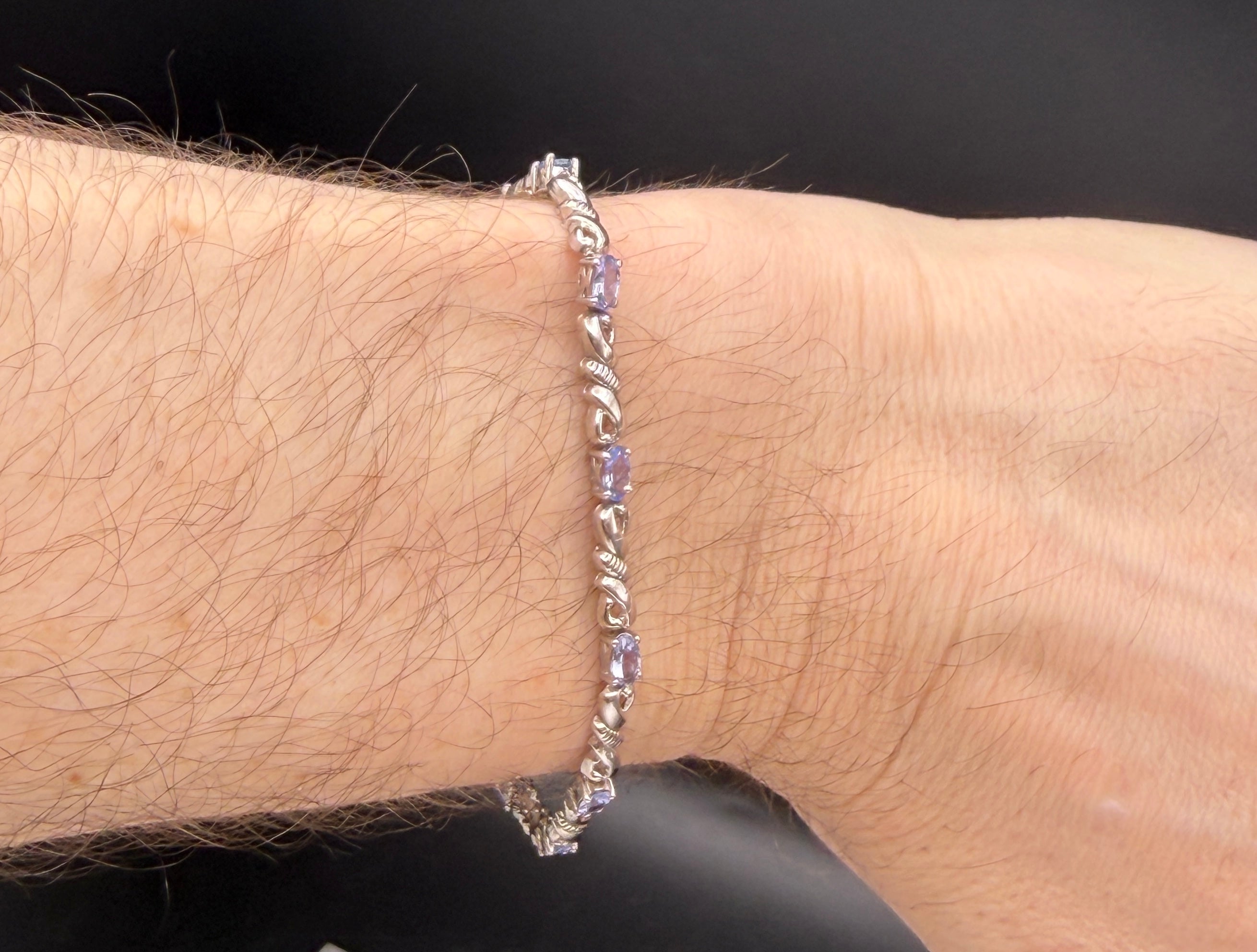 Vintage Tanzanite Sterling Silver Link Bracelet - 7.5"