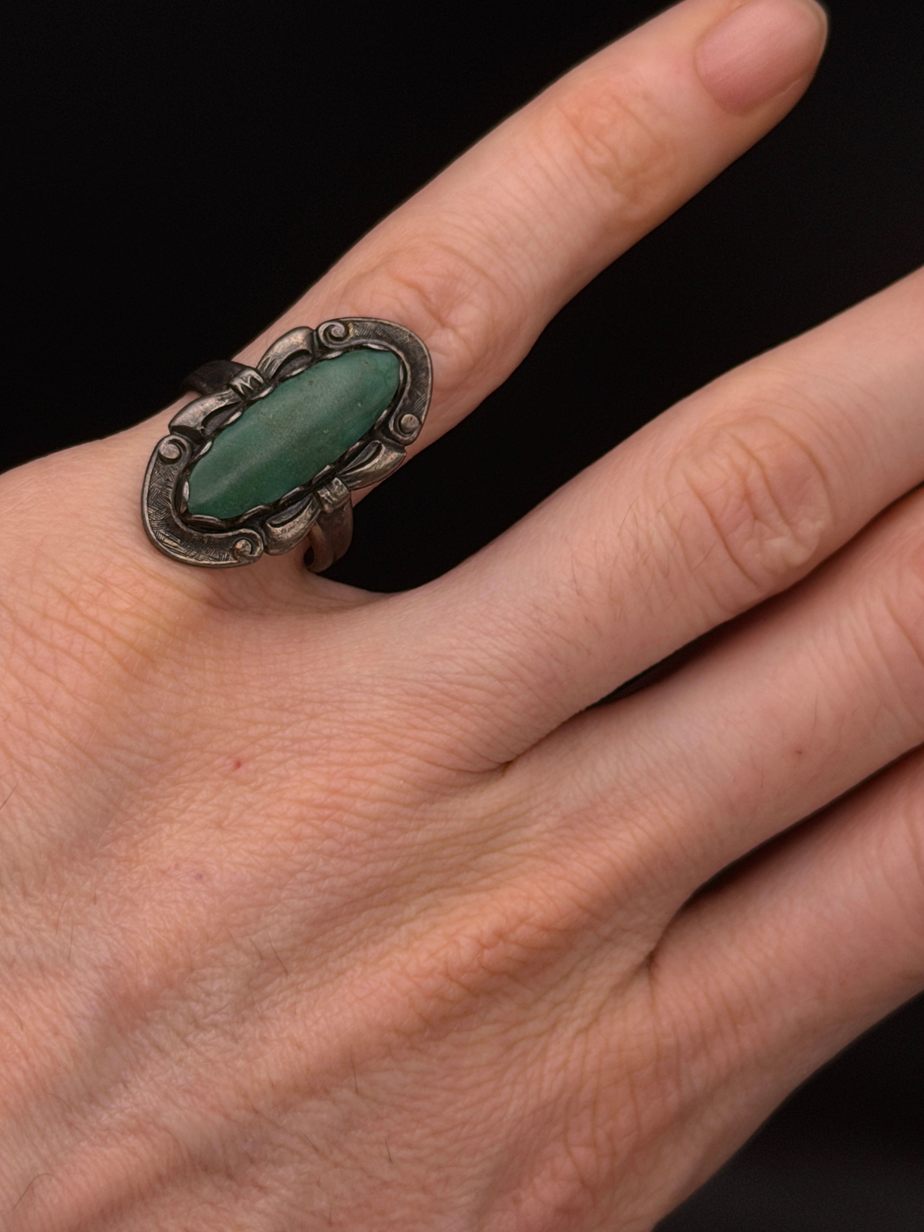 Bell Trading Post - Vintage Sterling Silver with Green Turquoise Ring - Size 7