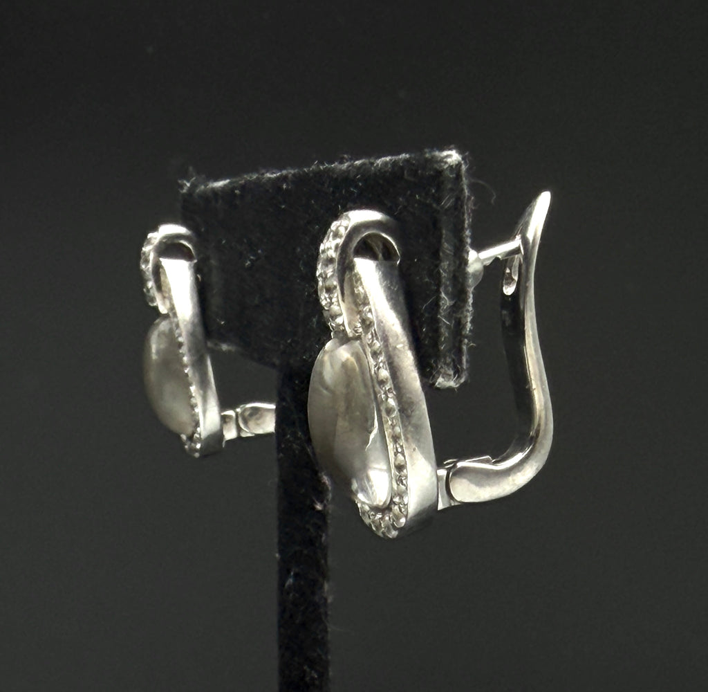 Vintage Sterling Silver Rock Crystal and Zircon Earrings