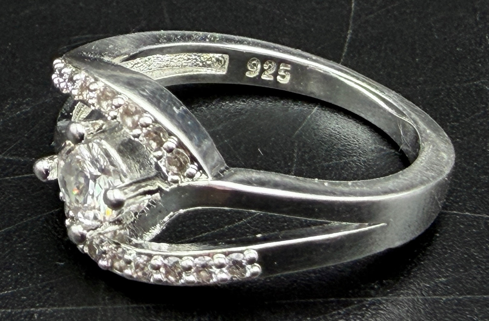 Vintage Sterling Silver Crystals Ring - Size 6.5