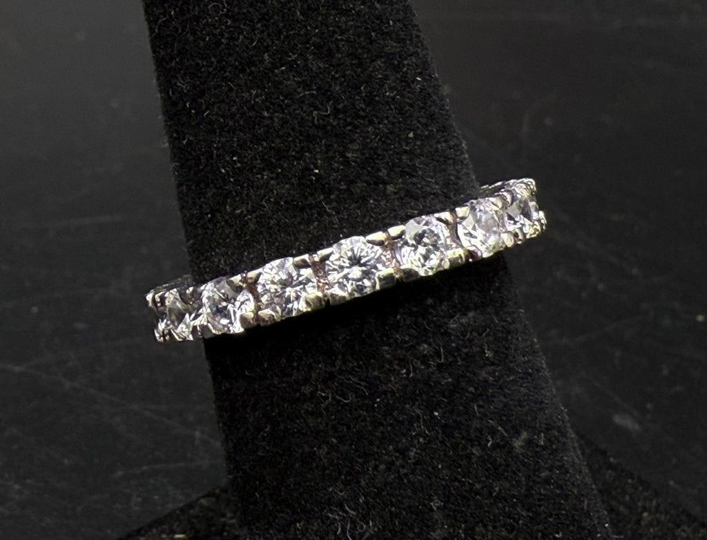Vintage Sterling Silver CZ Eternity Band - Size 6