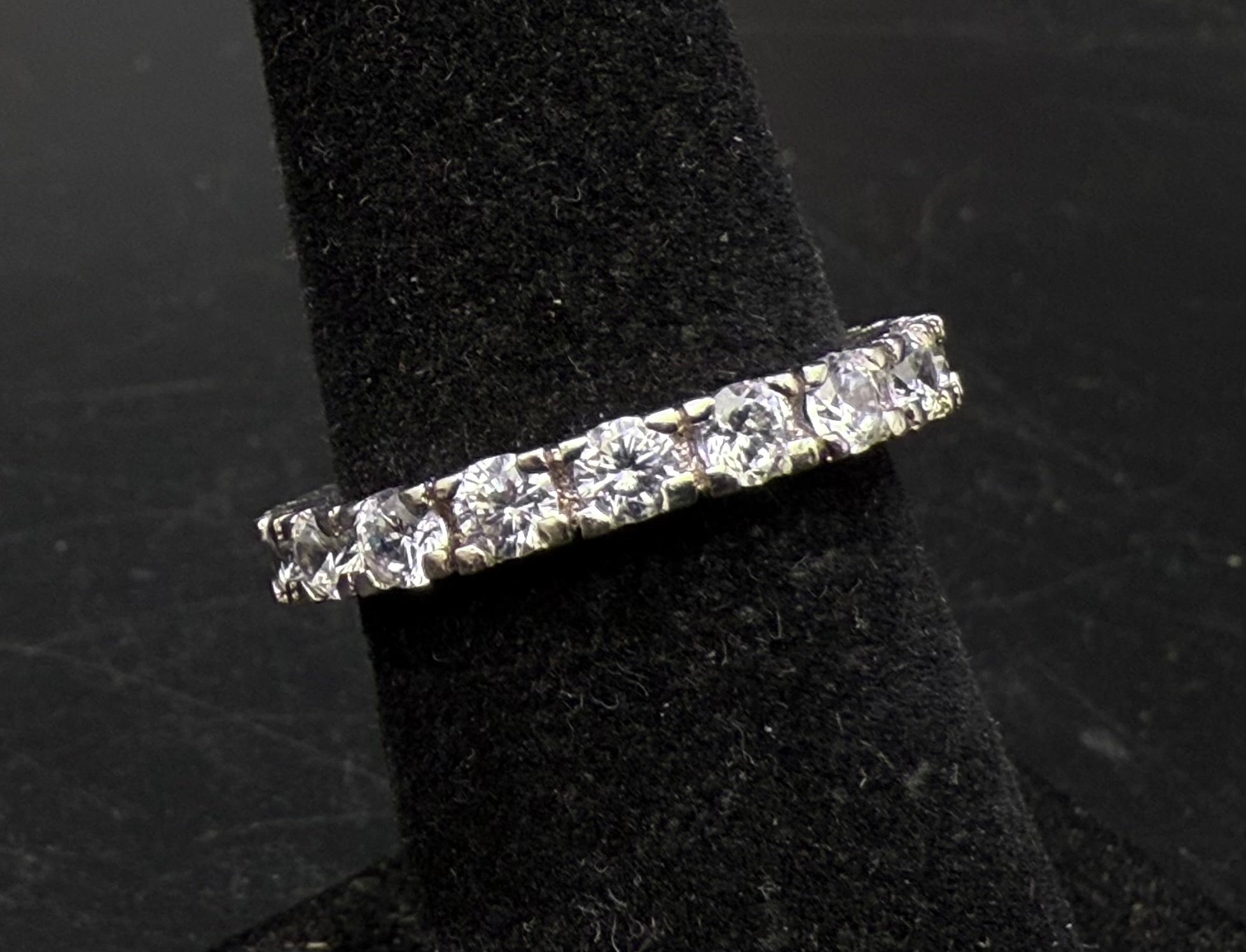 Vintage Sterling Silver CZ Eternity Band - Size 6