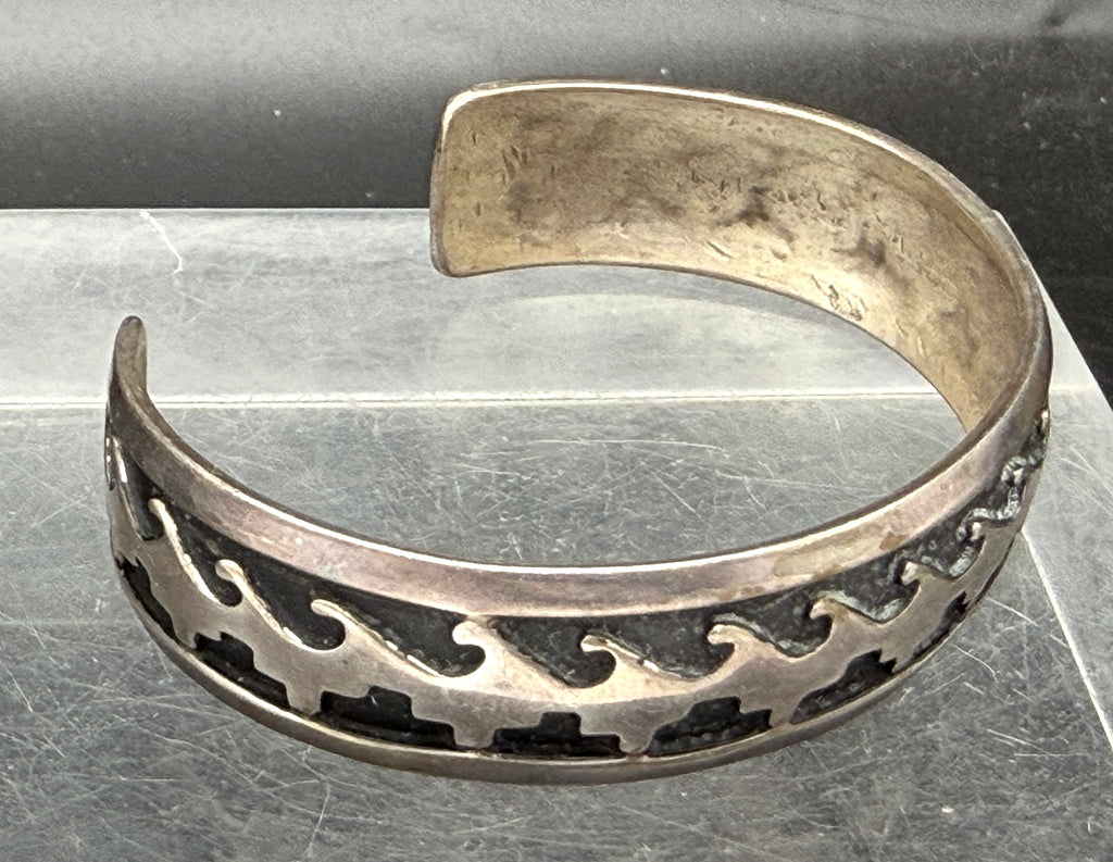 Vintage Handmade Southwestern Style Sterling Silver Overlay Cuff Bracelet