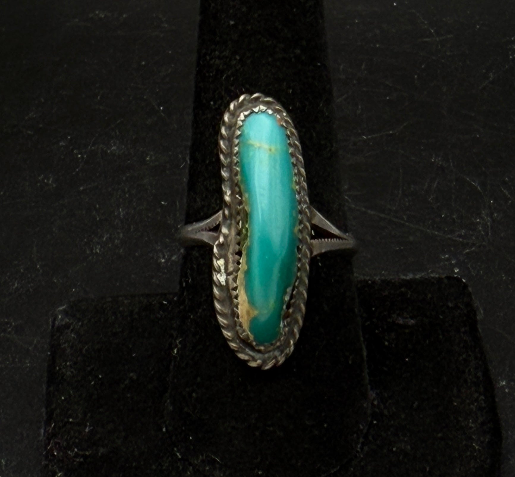 Vintage Handmade Green Turquoise Sterling Silver Ring - Size 8.5