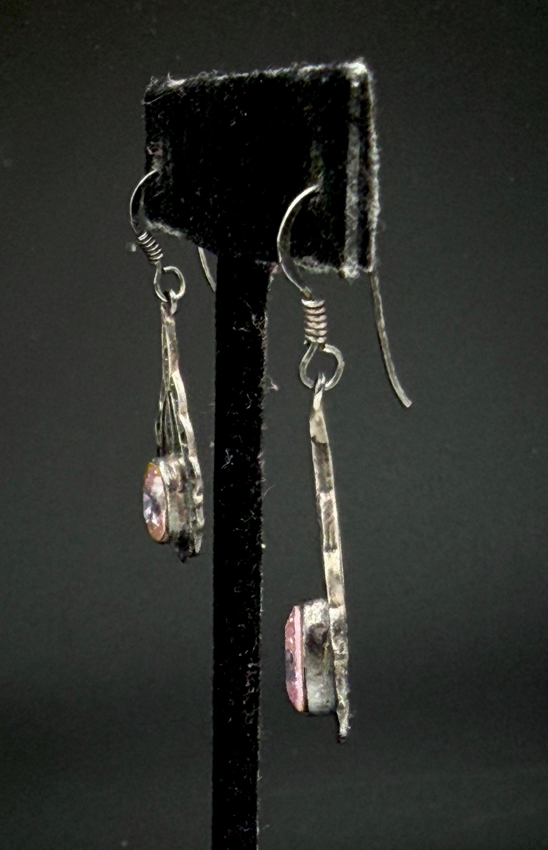 Vintage Pink Uranium Glass Sterling Silver Dangle Earrings