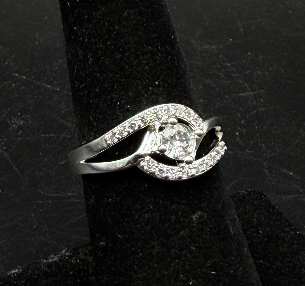 Vintage Sterling Silver Crystals Ring - Size 6.5