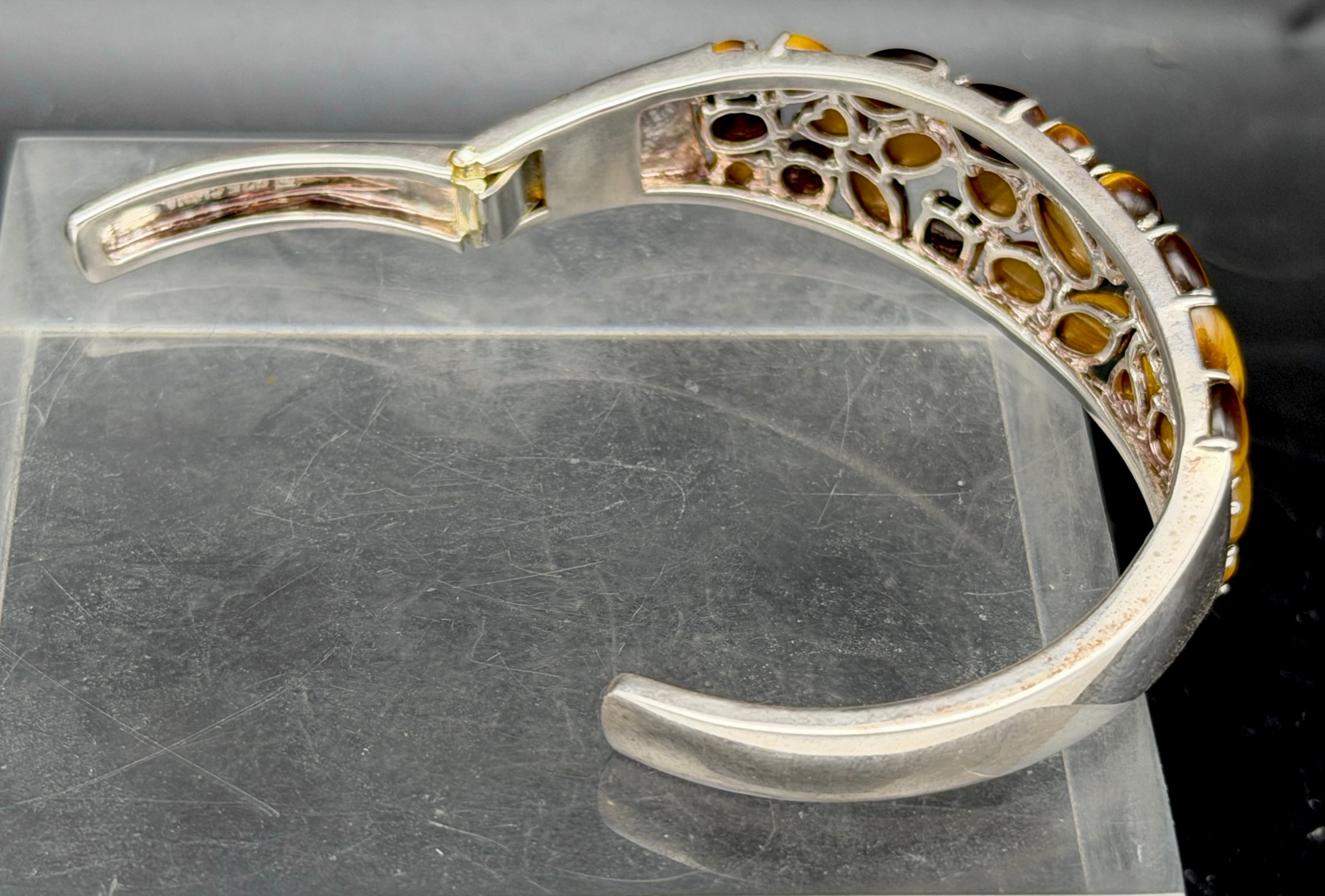 Vintage Tiger's Eye Sterling Silver Cuff Bracelet