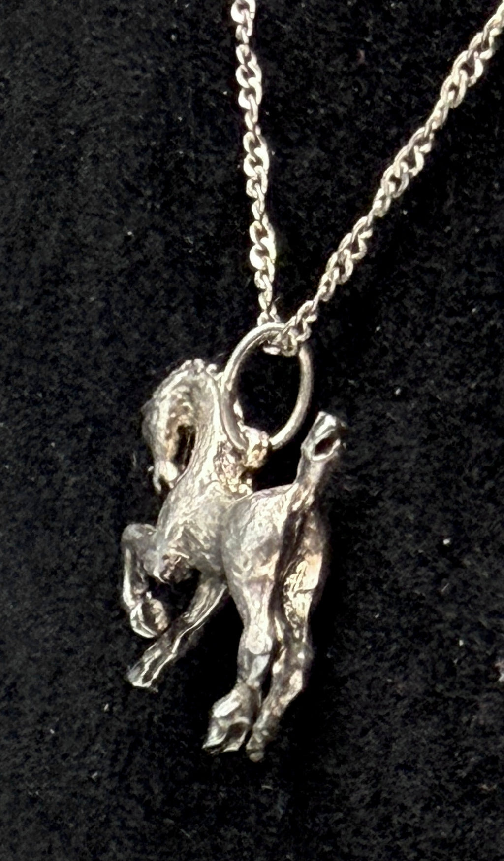 Vintage Sterling Silver Bucking Bronco Horse Pendant Chain Necklace - 16"