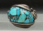 Vintage Turquoise Sterling Silver Wire Wrapped Handmade Ring - Size 7.5
