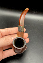 G.F.B. - Antique "Imperial" Bent Egg Pipe with Sterling Band, Amber Stem, Leather Case