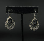 Vintage Sterling Silver Black Onyx Handcrafted Dangle Earrings