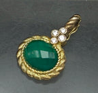 Judith Ripka- Vintage Green Onyx Gold Tone Sterling Silver CZ Pendant