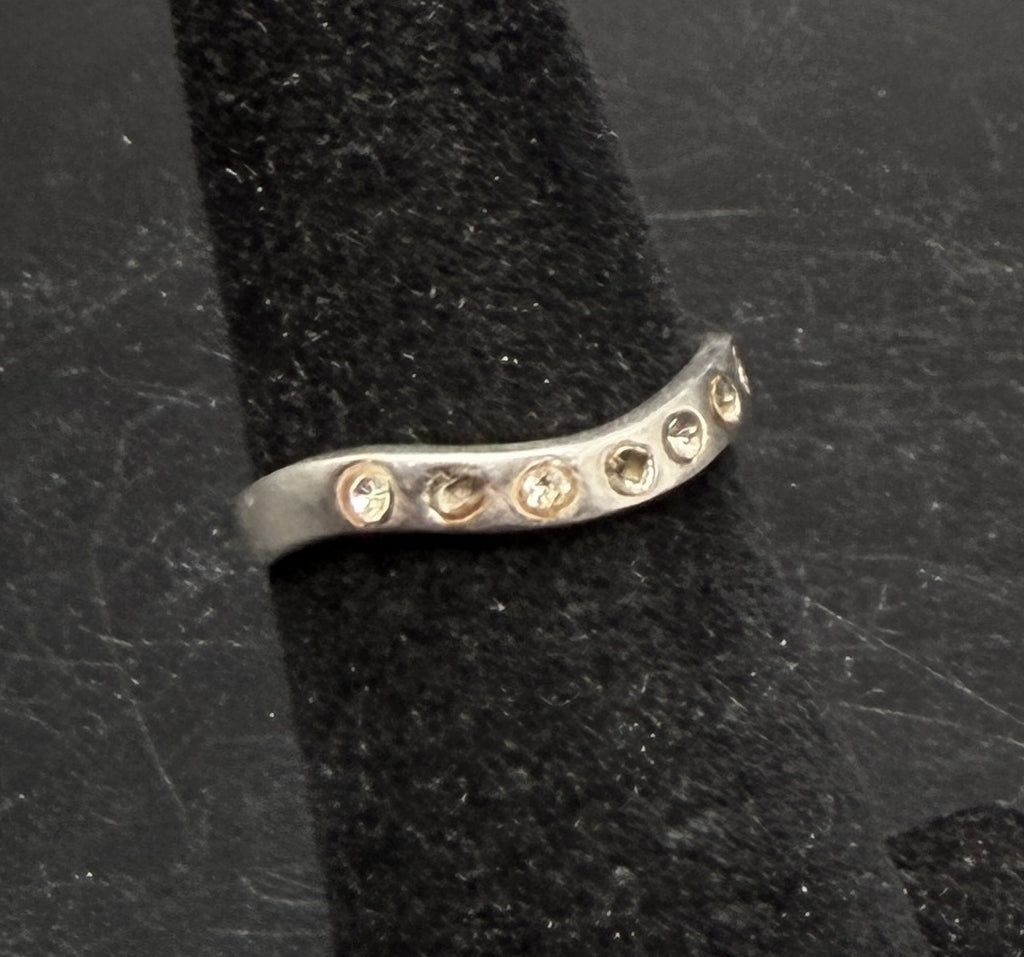 Vintage Sterling Silver and Rhinestones Adjustable Open Back Ring - AS IS
