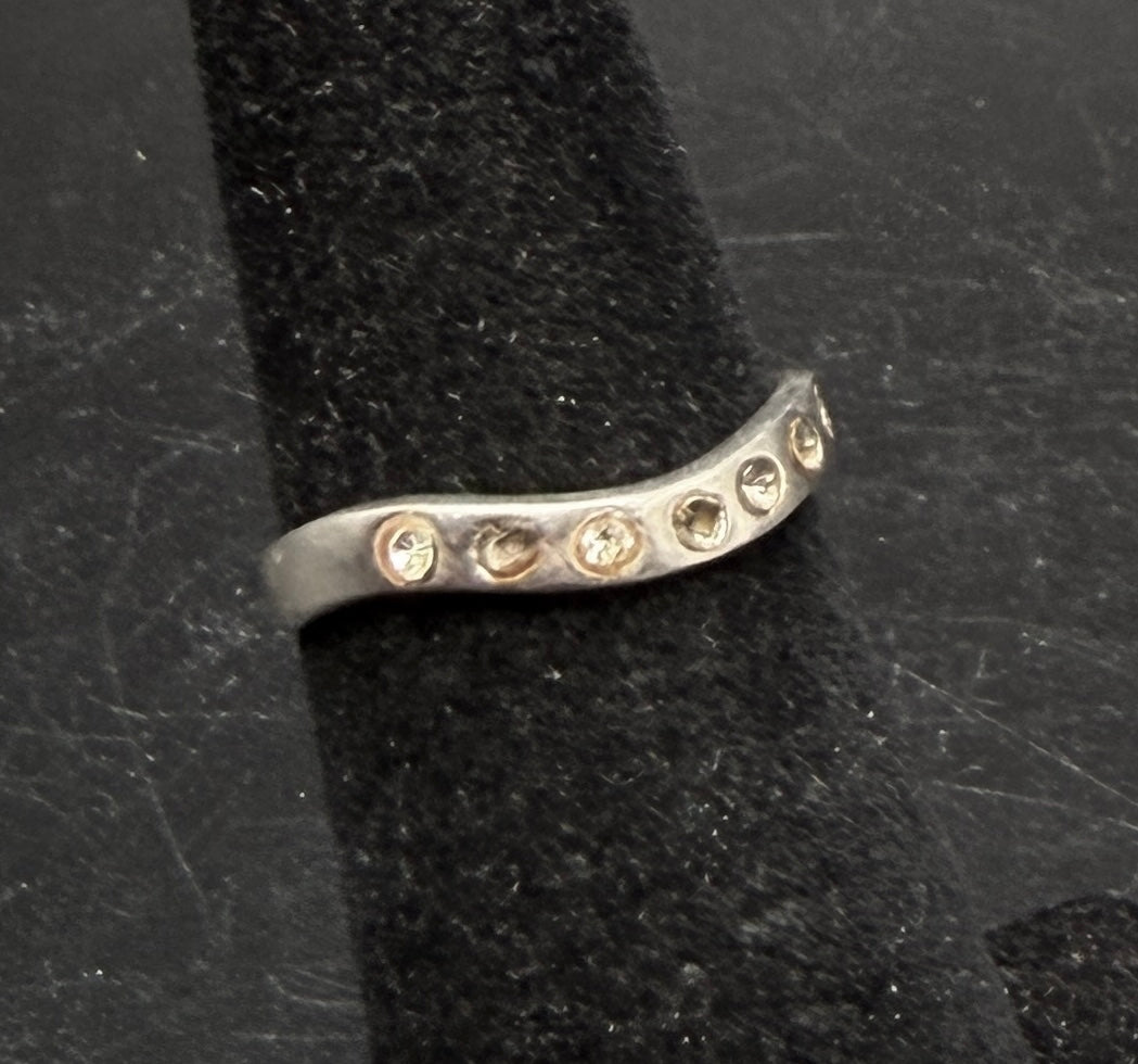 Vintage Sterling Silver and Rhinestones Adjustable Open Back Ring - AS IS