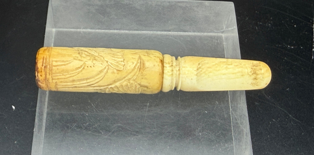 Antique Carved Ivory Cigarette Holder with Leather Case