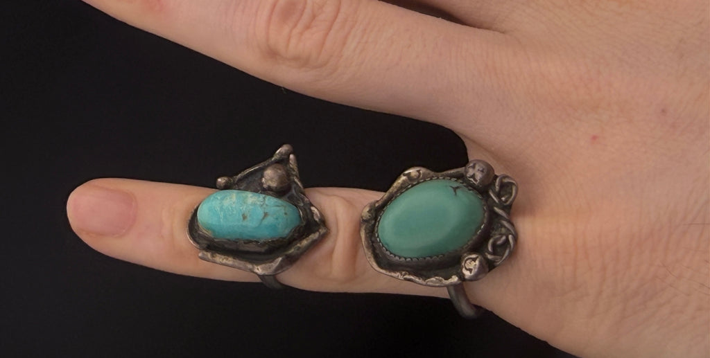 Vintage Handmade Turquoise Sterling Silver Abstract Knuckle Ring - Size 2.75