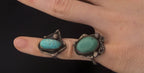 Vintage Handmade Turquoise Sterling Silver Abstract Knuckle Ring - Size 2.75