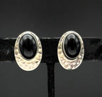 Vintage Hammered Sterling Silver Black Onyx Clip On Earrings