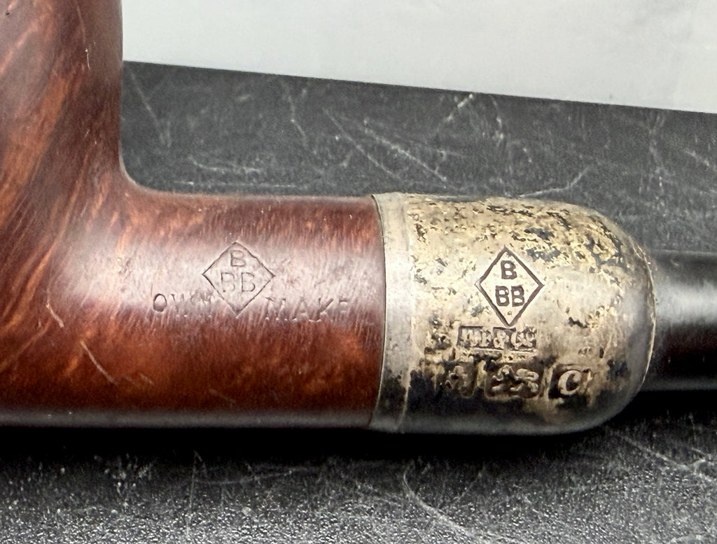 BBB- Antique 1903 Own Make Wood Smoking Pipe with Sterling Silver Band