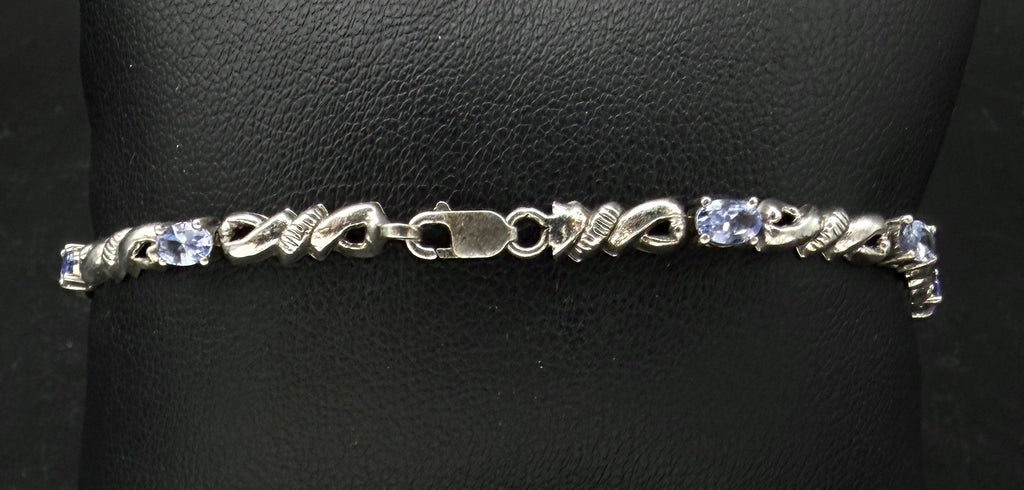 Vintage Tanzanite Sterling Silver Link Bracelet - 7.5"