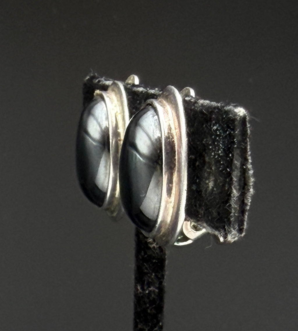 Vintage Magnetite Sterling Silver Clip On Earrings