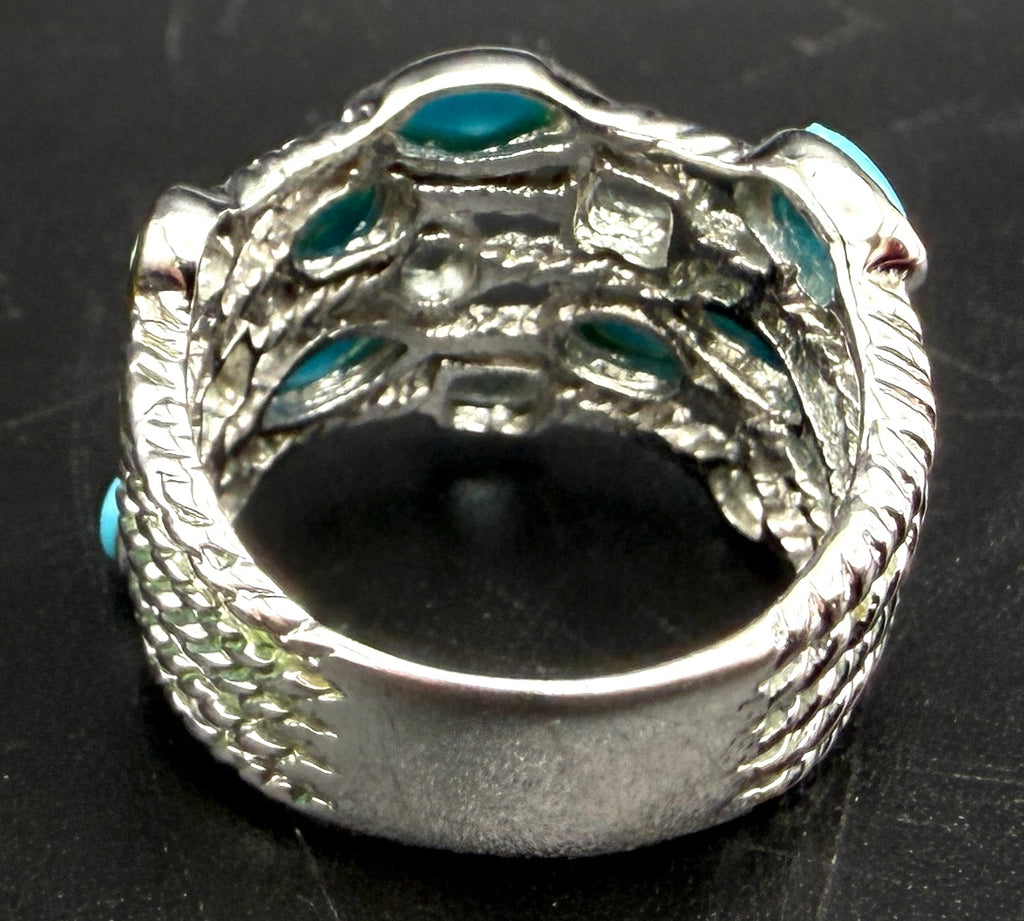 Vintage Sterling Silver Faux Turquoise and Imitation Blue Topaz Ring - Size 7.75